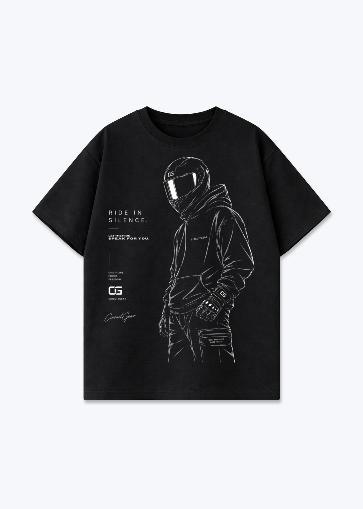 Ride in silence Oversized Shirt - Black Front (Designed)
