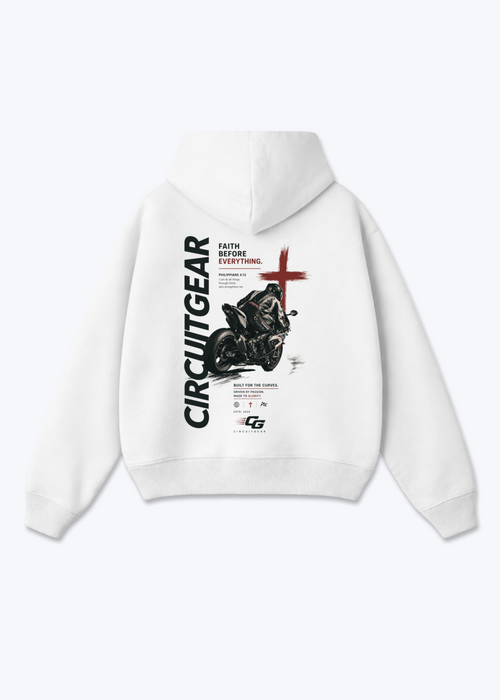 Faith before everything Oversized Hoodie - White Back (Designed)