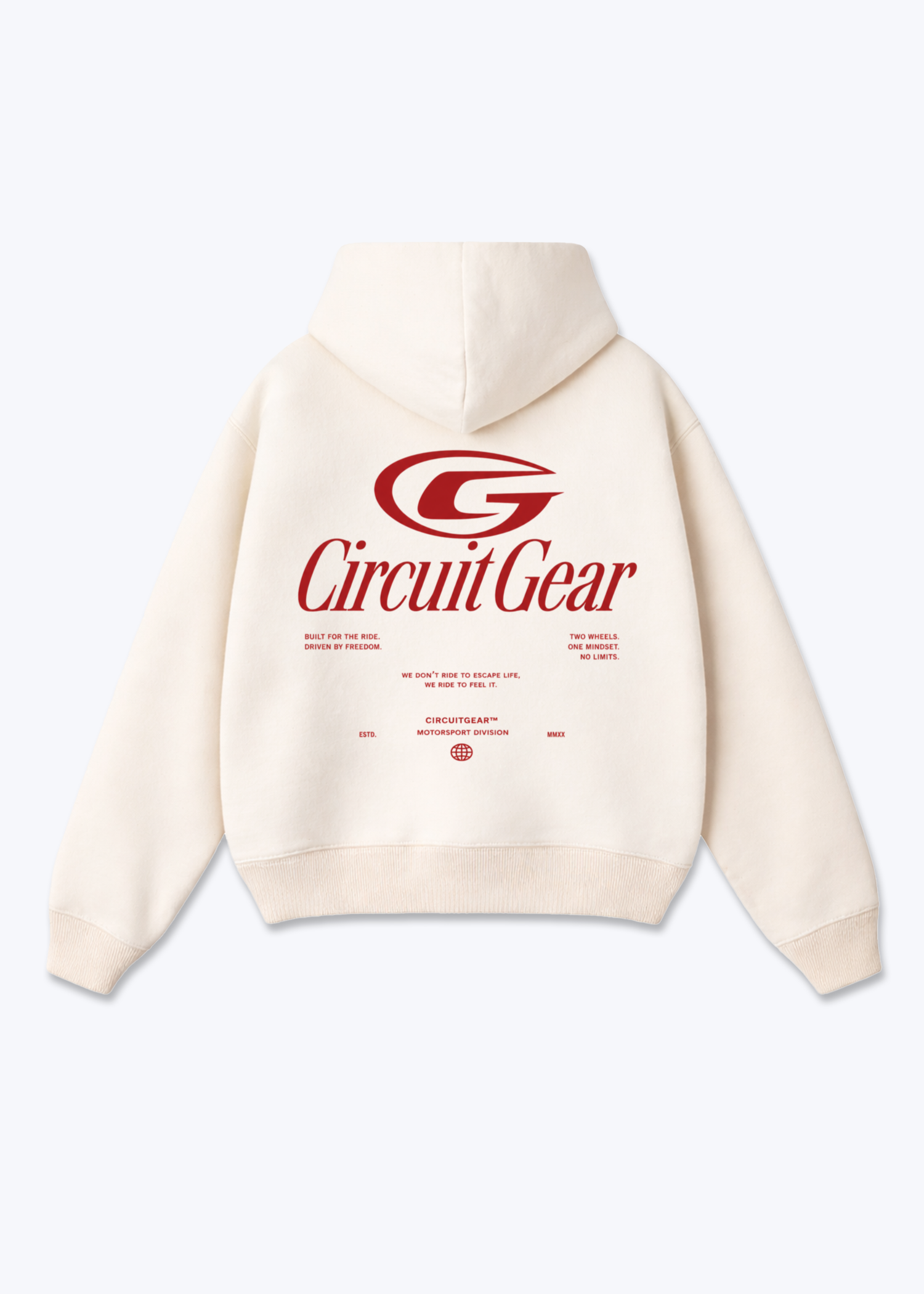 We ride to feel it Oversized Hoodie - Beige Back (Designed)