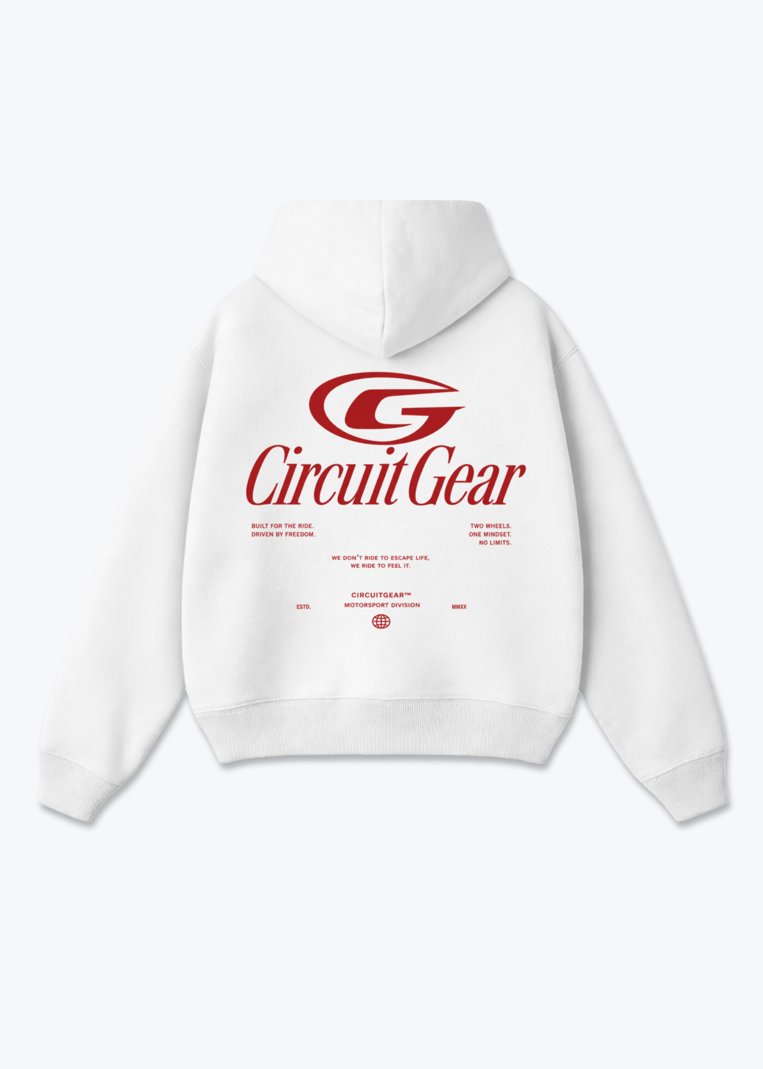 We ride to feel it Oversized Hoodie - White Back (Designed)