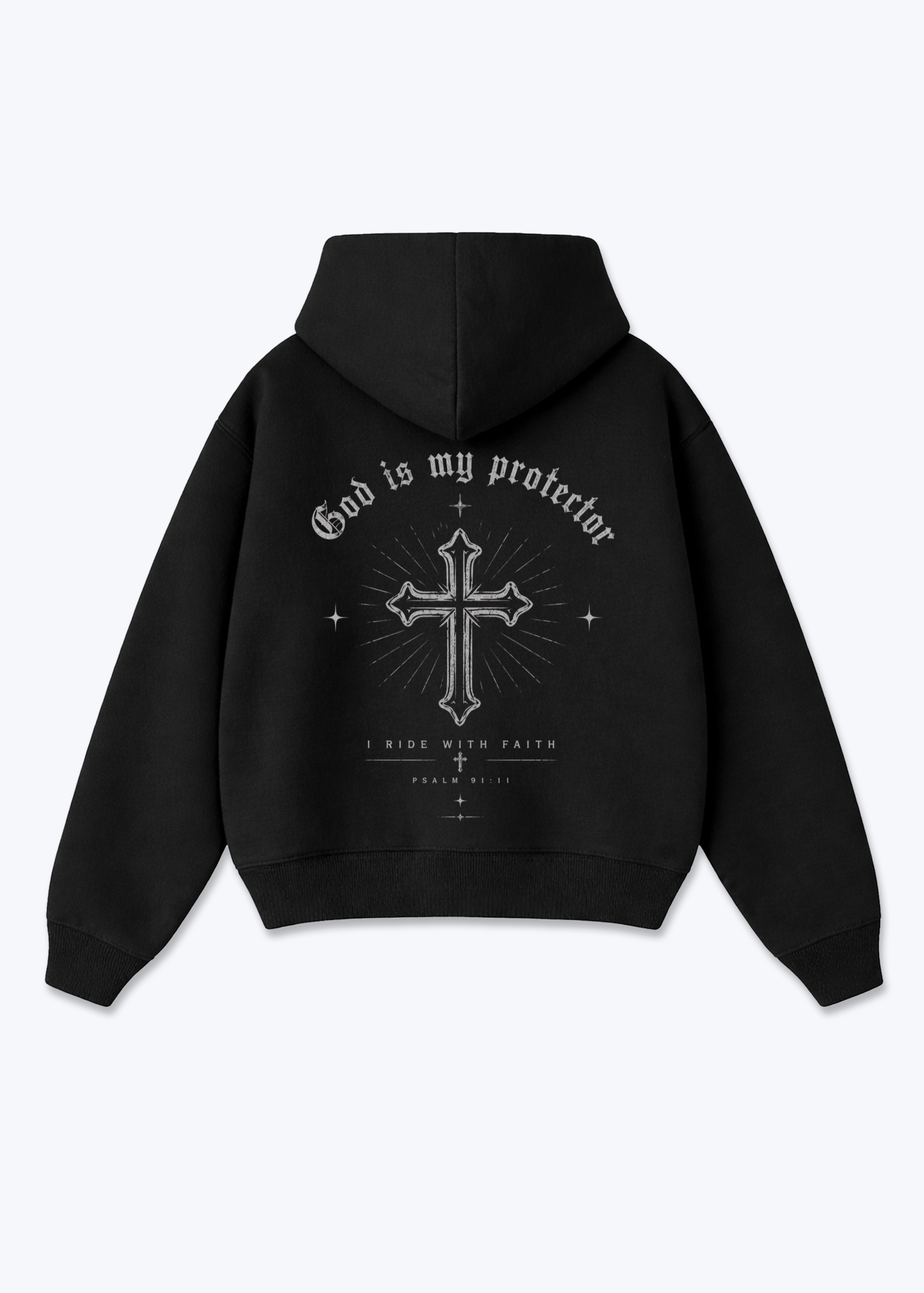 God is my protector Oversized Hoodie - Black Back (Designed)